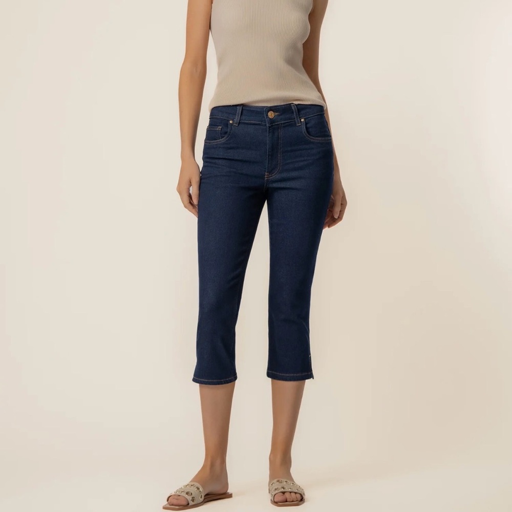 LOFT SIZE 12 MID RISE GIGI CAPRI~DARK WASH DENIM JEANS STRAIGHT LEG~PANTS STRTCH